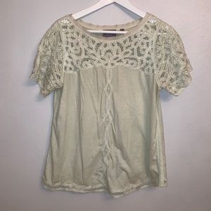 Anthropologie cream lace tee